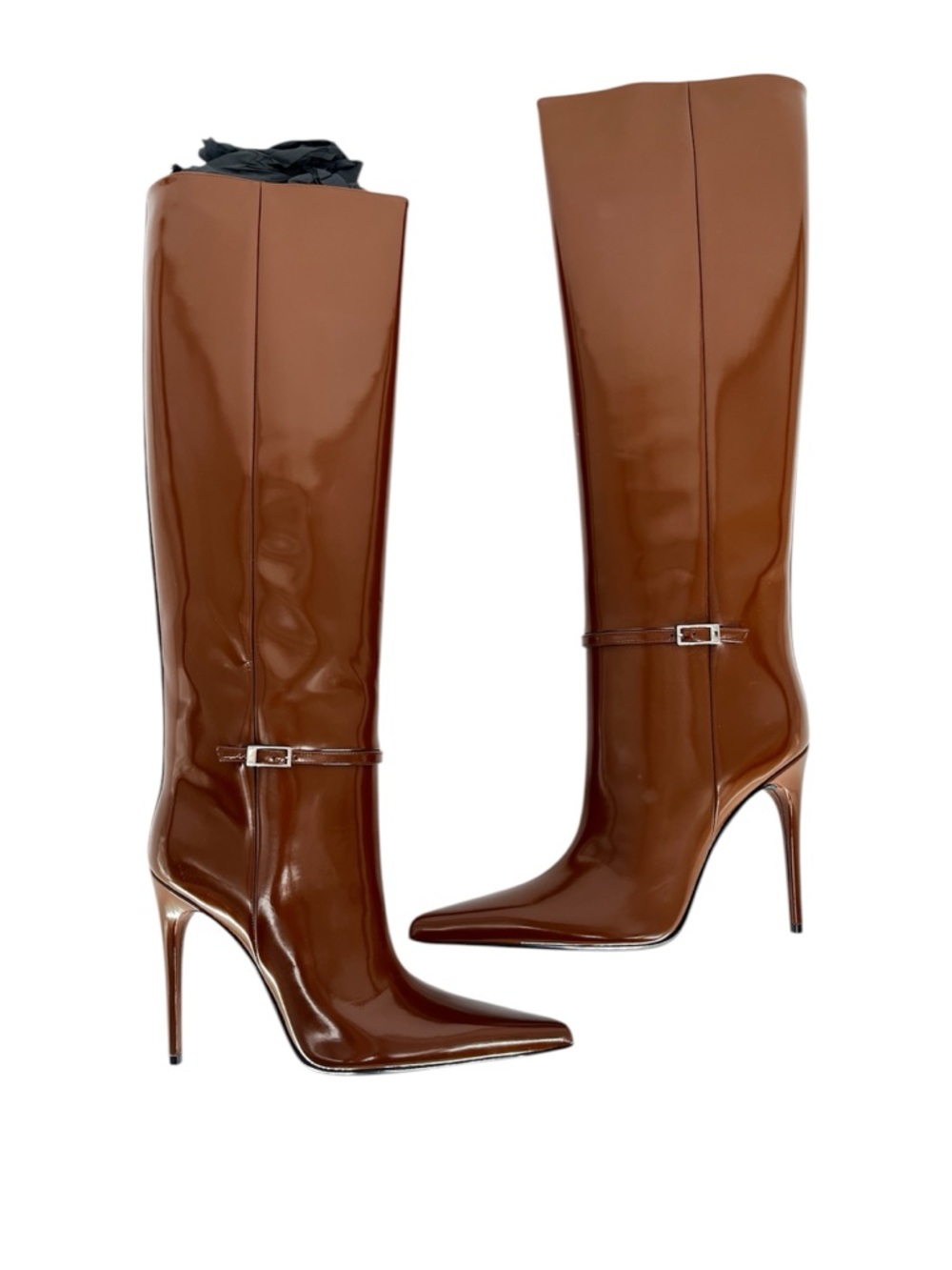 Saint Laurent Vendome 110 Knee High Stiletto Boots Buckle Brown - US 9 (EU 39) - Picture 3 of 13